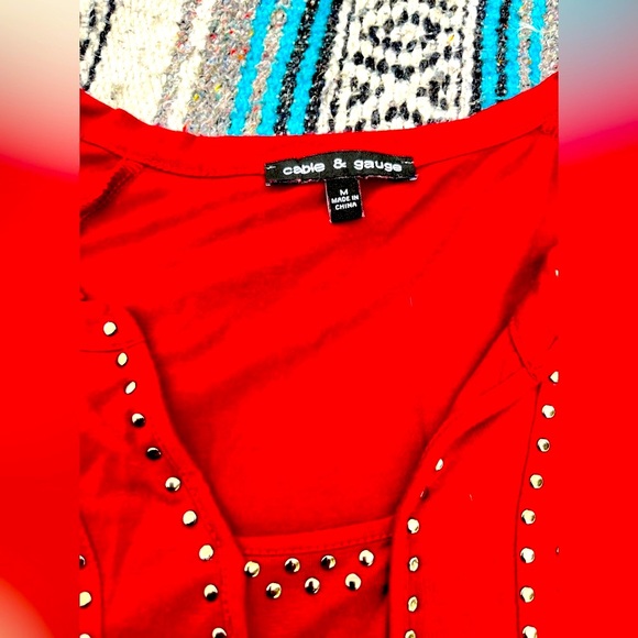 Cable and Gauge Top, Long Sleeve, Burgundy Colored, Size Medium - Picture 3 of 3